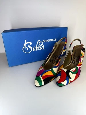 Bahia Originals Heels Size 8M Multicolor Abstract Slingback 80s Y2K Retro Art - Image 1 of 4