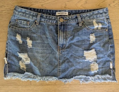 Minifalda vaquera deshilachada THATS SO FETCH dobladillo deshilachado rasgado azul para mujer talla 12” Foto 1 de 4