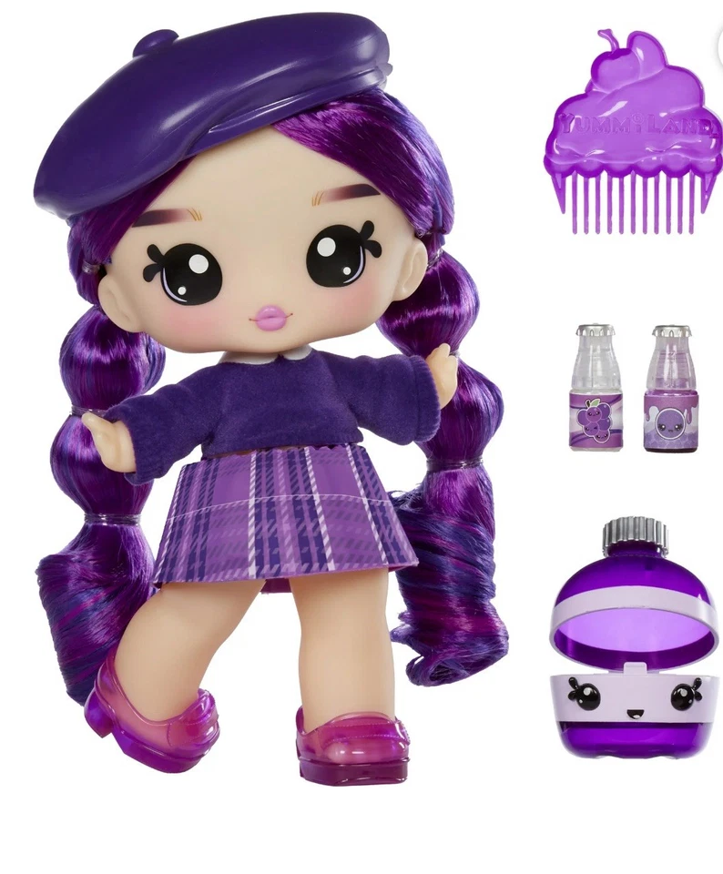 YUMMI LAND Yummiland Greta Grape Doll with DIY Lip Gloss Kit and Num Nom Pet Fizzpop