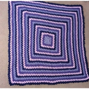 Vintage Gumdrop Granny Square Crochet Afghan Pink Purple Throw Blanket 51" x 47" - Picture 1 of 5