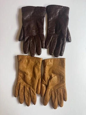 Vtg Neiman Marcus Gloves Ladies Size 6 Brown Cashmere Lined Soft Luxury 2 Pair - Image 1 of 4