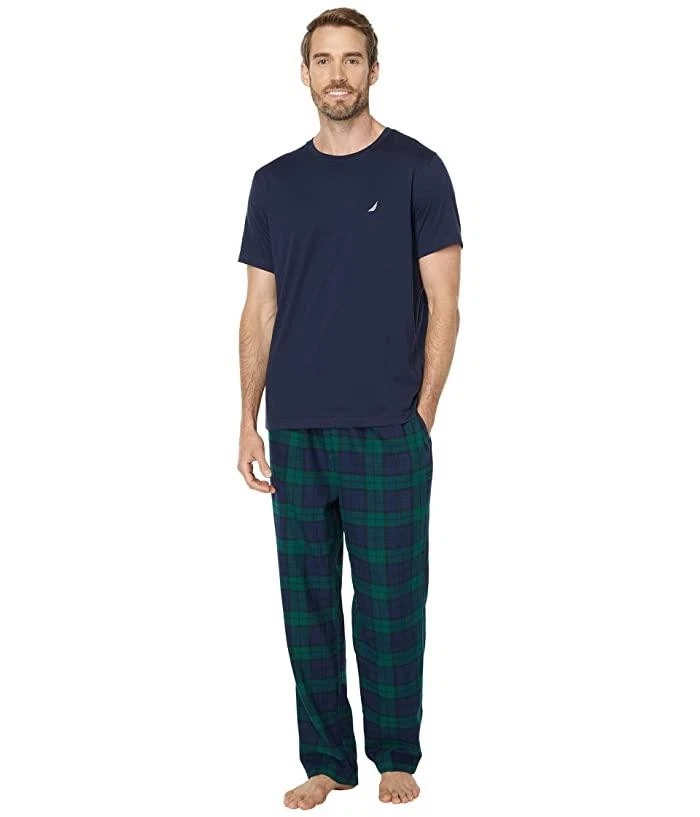 Conjunto de camiseta pijama masculino de flanela e pijama sólido Nautica tamanho pequeno - Imagem 1 de 1