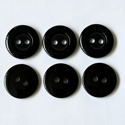 15mm Black Glossy 2-Hole Buttons Shirt,Blouse,Sewing,Craft - Image 1 of 4