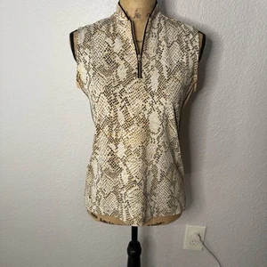 TAIL Golf Tan Sleeveless Polo Shirt Women Size S 1/4 Zip Snake Print Pickleball - Picture 1 of 8