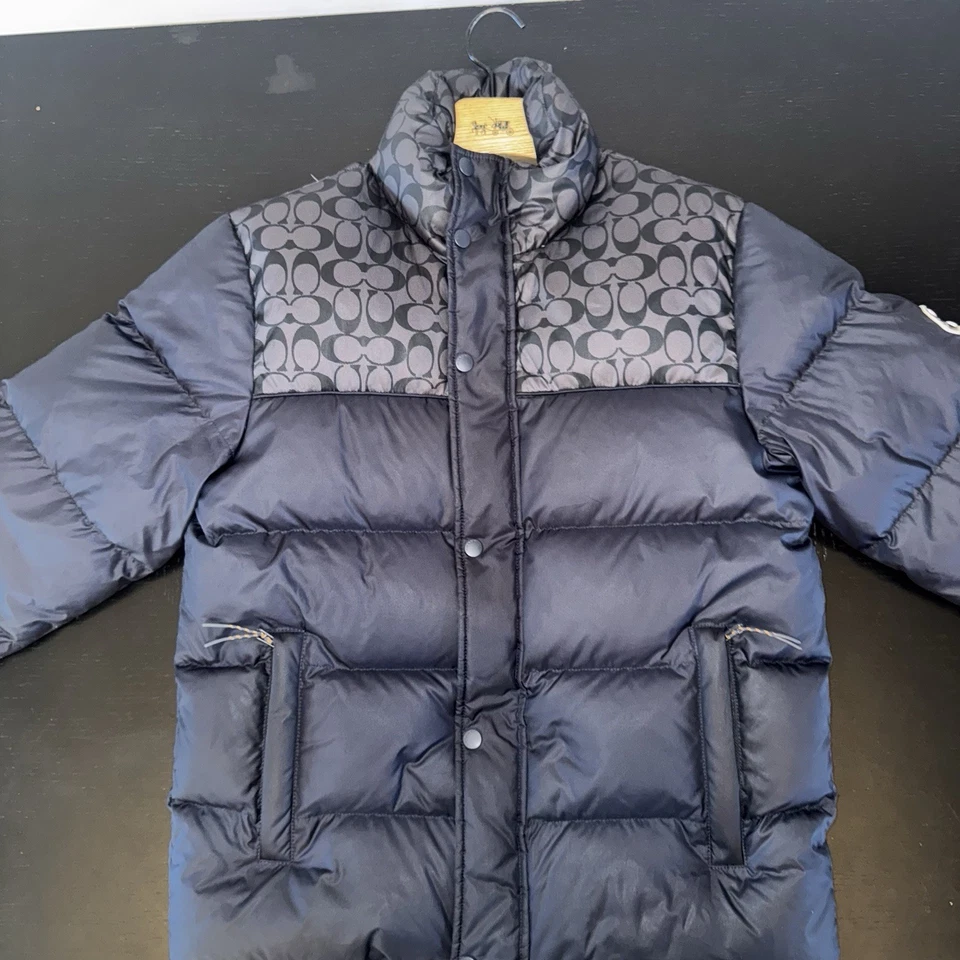 Coach Signature Men's Puffer Jacket Navy Blue Full Zip  Size Small - Image 1 of 4