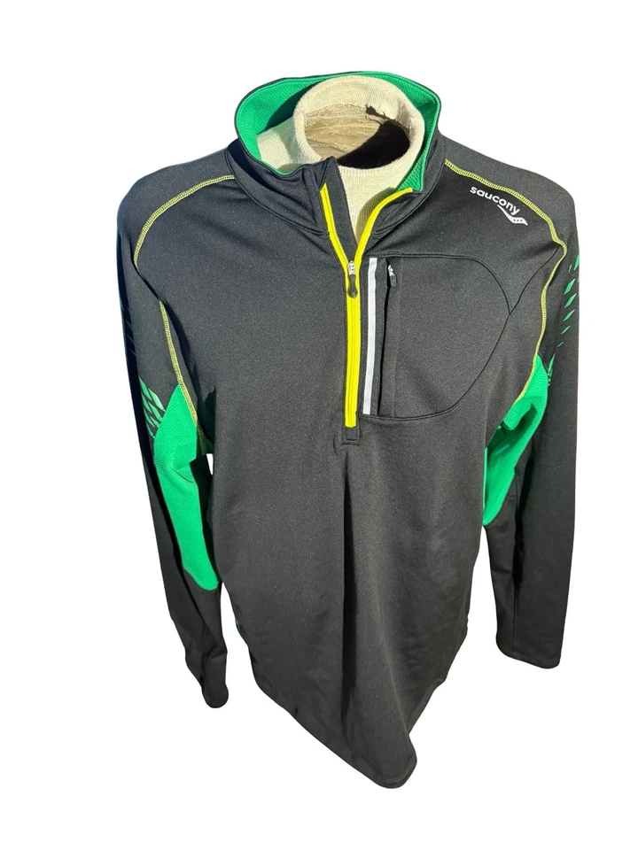 Saucony Hombre XL Cuarto Cremallera Correr Pullover Negro Verde Chaqueta Atlética 1 Foto 1 de 4