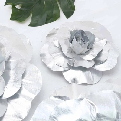2 pcs 20" Silver Artificial Large Roses Flowers Wall Backdrop Party Light Gray - Image 1 of 4