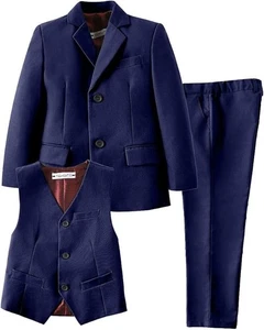 YuanLu Navy Navy Blue *Youth Suit* Slim Fit Size 8Y 2 Button Notch Lapel 3 Piece - Picture 1 of 7