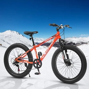 Orange 24 inch Fat Tire Bike, Shimano 7-Speed Trail Mountain Bike for Adult - Picture 1 of 9