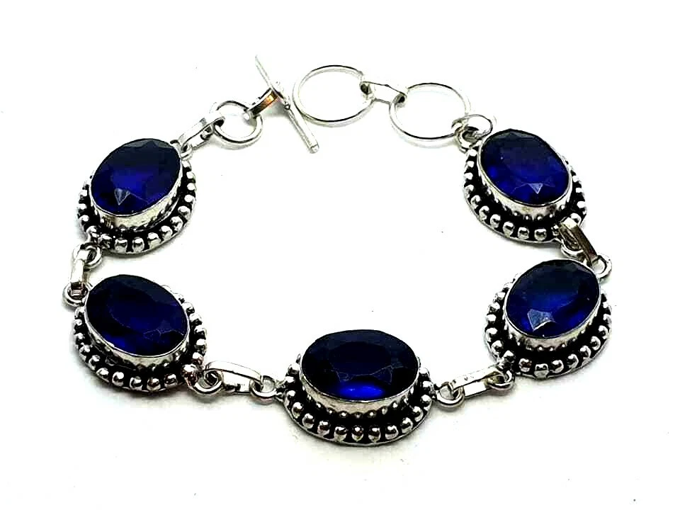 Blue Amethyst Silver Overlay Handmade Jewelry Bracelet Brand New 8" Adjustable — 第 1/3 张图片