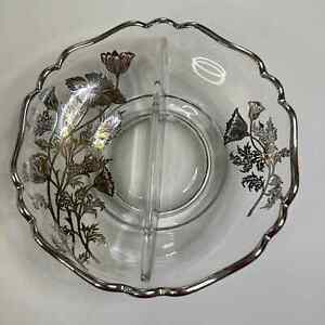 Vintage Silver City Glass Co. Flanders Poppy Silver Overlay Candy Dish