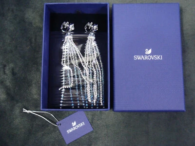 Brincos Swarovski Ocean View longos de cristais clip-on 5457523 azul e branco NOVO!!! - Imagem 1 de 4