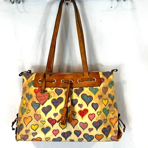 Vintage Dooney & Bourke Hearts Charm Hand Bag Y2k Rainbow Pale Yellow - Picture 1 of 12