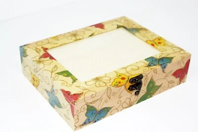 Wood handmade storage/trinket box/flexible compartments Photo lid Butterfly - Image 1 of 4