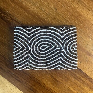 Vintage YKK Y2K Perlen Clutch Handtasche braun weiß Hipster 5,5"×4 - Bild 1 von 16