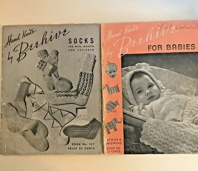 Calcetines vintage 2 tejidos a mano por Beehive Books 1941 para bebés n.º 120 1944 n.º 127 Foto 1 de 4