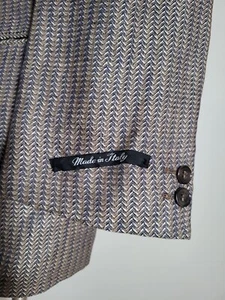 Vintage Neu mit Etikett Pancaldi 40R blau gold Fischgrätmuster Baumwolle Tweed Blazer Mantel Sport Jacke - Bild 1 von 6