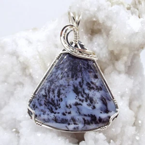 Parral Dendrit Achat, drahtumwickelt, Halskette, Sterlingsilber, #1795 - Bild 1 von 4