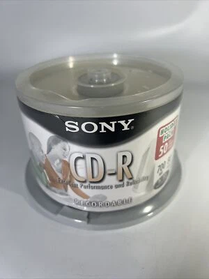 SONY 50 Pack CD-R 80 Minute Blank 700MB 1x- 32x  Recordable Disc New Sealed - Image 1 of 4