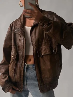 Oversize Bomber Lambskin Soft Real Leather Jacket, Women 90s Fashion Jacket - Image 1 of 4