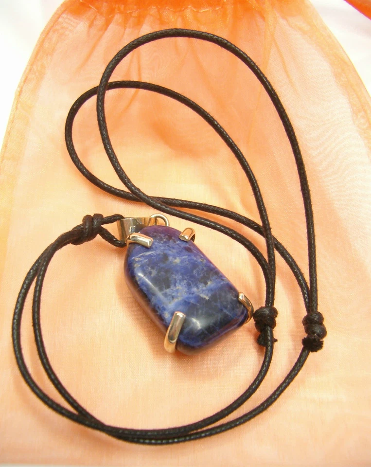 Ciondolo in ARGENTO 925 con SODALITE naturale e girocollo - pietra dura - - Immagine 1 di 4