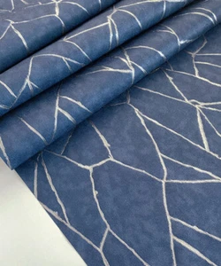 Abstract Lines Geometric Wallpaper Navy Blue and Silver Vinyl Wallcoverings 9.5m - Picture 1 of 5