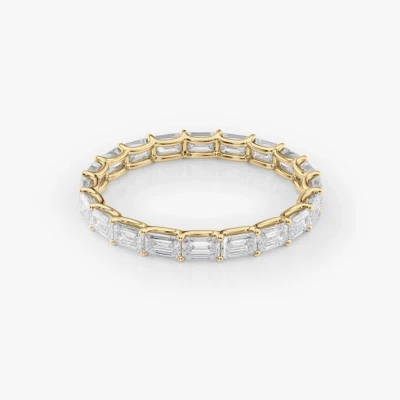 Banda de compromiso de eternidad de diamantes creada en laboratorio esmeralda de 2 quilates de oro amarillo de 14 k 3 mm Foto 1 de 4