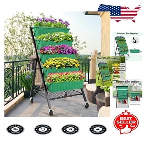 5-Tier Vertical Raised Garden Bed with Wheels & Storage - Elegant Green Planter - Picture 1 of 11