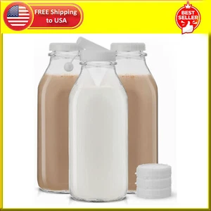Joyjolt Glass Milk Bottles with Lids and Pourer – 32 Oz, 3 Pack Airtight Heavy - Picture 1 of 8