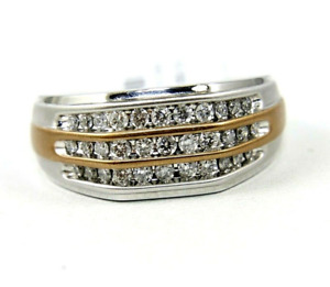 Natural Round Diamond 3 Row Channel Men's Ring Band 10k White Gold .50Ct