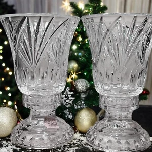 Vintage 24% Lead Hurricane Crystal Candle Holders Fifth Avenue LTD With Base - Picture 1 of 7
