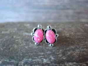 Zuni Indian Sterling Silver & Pink Opal Stud Earrings by Kanesta - Picture 1 of 5