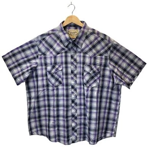 Wrangler Western Shirt Mens 2XL Purple Pearl Snap Button Up Plaid Short Sleeve - Imagen 1 de 9