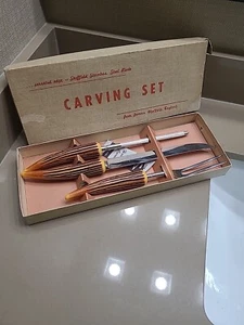 SHEFFIELD Cutlery 3 Piece Carving Set ANTLER HANDLE VINTAGE Sheffield England - Picture 1 of 10