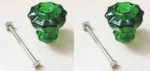 NEW Set 2 Large 1-1/2” Fluted Glass Cabinet Knobs w/ Nickel Bolts, Forest Green! - Picture 1 of 1