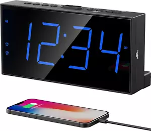 Digital Dual Alarm Clock for Bedroom, Large Display Bedside with Battery Backup, - Picture 1 of 7