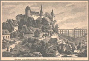 "Schloß Mylau u.d.Göltzschtalbrücke i.sächs.Vogtland"Original Holzstich von 1883 - Bild 1 von 1