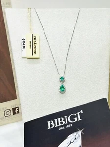 Collana Necklace Gold 18 Kt Oro Bianco Con Smeraldo E Diamanti Diamond - Imagen 1 de 13