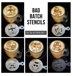 Set of 5 Bad Batch Star Wars Stencils for Cappuccino, Hot Cocoa & Hot Chocolate - Picture 1 of 8
