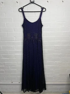 Planet lila schwarz Netz verziert langes Abendkleid Damen UK 12 #CS - Bild 1 von 6