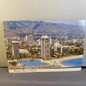 Vtg 1960s Hilton Rainbow Tower Waikiki, Hawaii Unposted Aerial Postcard Deckled - Picture 1 of 2