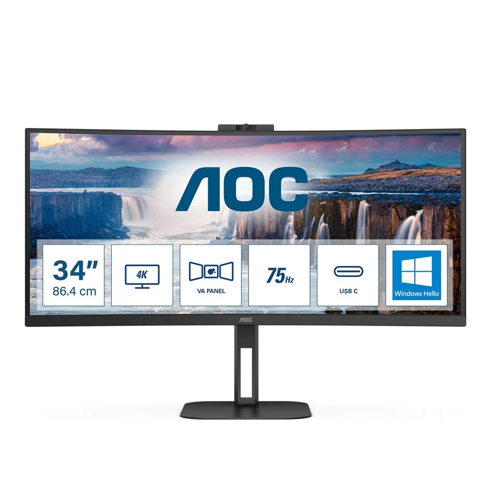 4038986110273 AOC CU34V5CW/BK, 86,4 cm (34 Zoll), Curved, 100Hz, FreeSync, VA -  - Bild 1 von 1