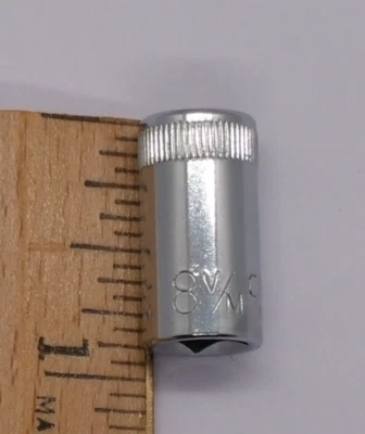 Vintage Craftsman 1/4" Dr 8M/M 6 Point Shallow Socket Top Knurl VV 43504 USA NOS - Image 1 of 4