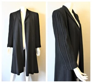 Vtg 30s 40s Black Gabardine Decorative Ribbon Sleeve Art Deco Clutch Coat Jacket - Picture 1 of 8