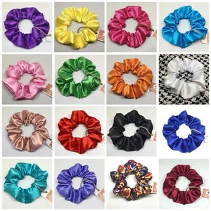 Satin Blue Purple Black Red White Pink Green Dance Hair Ties Elastic Scrunchies - Picture 1 of 53