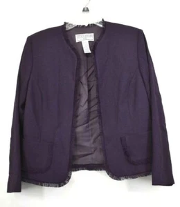 Jessica Howard Women Purple Long Sleeve Open Front Fringe Jacket Blazer 12P - Picture 1 of 10
