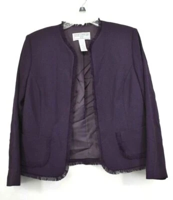 Jessica Howard Women Purple Long Sleeve Open Front Fringe Jacket Blazer 12P - Image 1 of 4