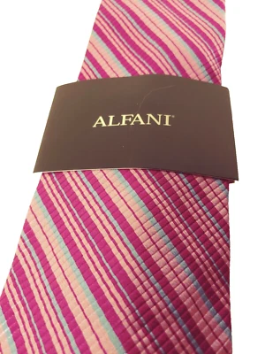 Nueva corbata formal de negocios Alfani con patrón de rayas rosa púrpura azul Foto 1 de 4