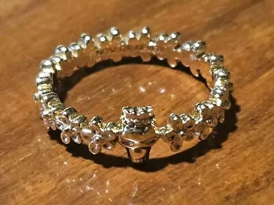 RARE MONICA RICH KOSANN NOW OR NEVER SKULL FLOWER POESY STACK 18K GOLD RING BAND - Image 1 of 4