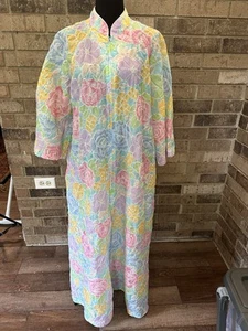 Vintage 1970s STELLA FAGIN BLOOMINGDALES SZ L Floral PRINT LOUNGEWEAR DRESS - Picture 1 of 8